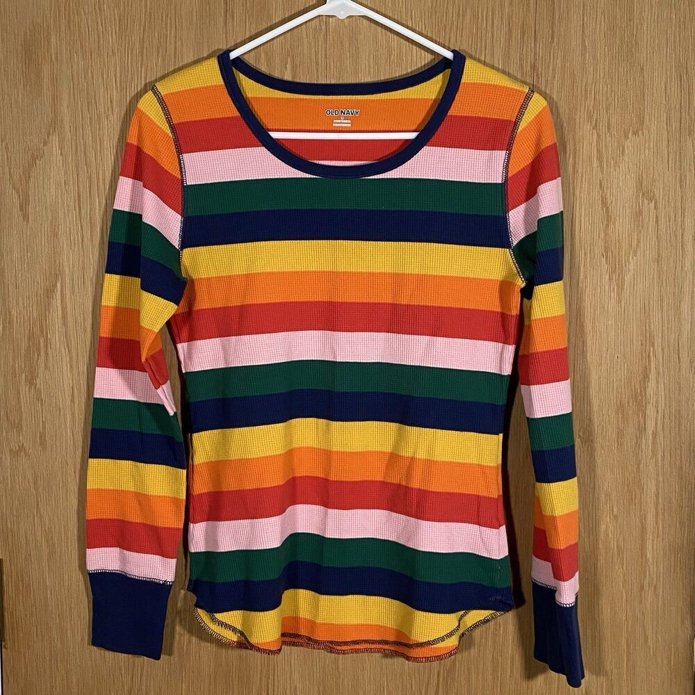 Old Navy Rainbow Top Thermal Long Sleeve Pride Match the Fam Slim Fit Women's M